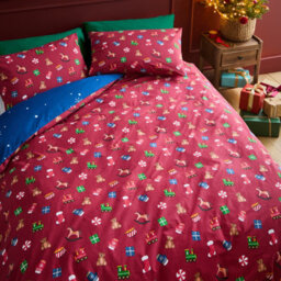 Catherine Lansfield Christmas Santa's Workshop Reversible Double Duvet Cover Set With Pillowcases Navy Blue - thumbnail 2