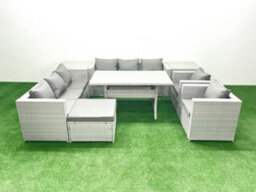 Fimous Rattan Garden Furniture Set Outdoor 8 Seater Patio Dinin G Sofa Sets Dining Table 2 Chairs 2 Side Tables Big Stool - thumbnail 1