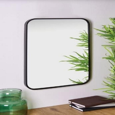 Biznest Black Curved Metal Mirror 40X60Cm Aluminium Frame Wall Mounted For Bathroom Or Living Room