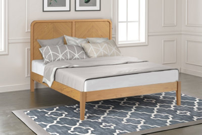Save On Goods UK 4Ft6 Double Real Oak,solid Panel,strong,wood Bed Frame.low Foot End Wooden Bedstead - image 1