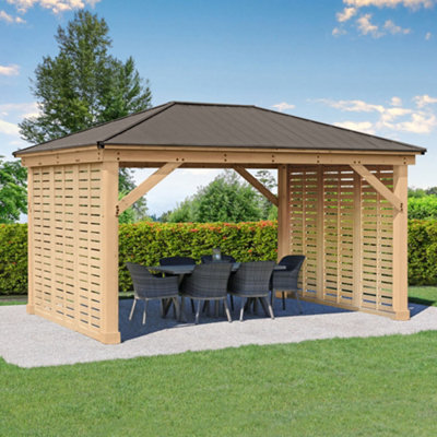 3.7M X 4.9M (12Ft X 16Ft) Meridian Gazebo With Double Privacy Wall - image 1