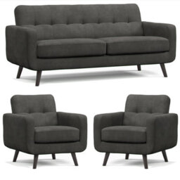 Furnishings For Less UK Kendal Fixed Back Graphite 3 Piece Sofa Suite 3 Seater And 2 Armchairs - thumbnail 1