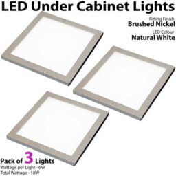 3X Brushed Nickel Ultra-Slim Square Under Cabinet Kitchen Light Kit With Natural White Led - thumbnail 3