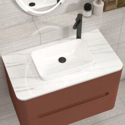 Royal Bathrooms Venice 800mm Terracotta Clay Wall Mounted Bathroom Countertop Vanity Unit 2 Drawer With Qubix Basin - thumbnail 6