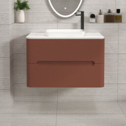 Royal Bathrooms Venice 800mm Terracotta Clay Wall Mounted Bathroom Countertop Vanity Unit 2 Drawer With Qubix Basin - thumbnail 1