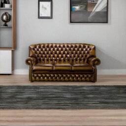 Chesterfield 3 Seater Antique Gold Leather Sofa Bespoke In Monks Style - thumbnail 2