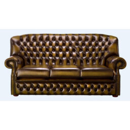 Chesterfield 3 Seater Antique Gold Leather Sofa Bespoke In Monks Style - thumbnail 1