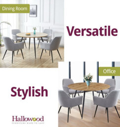 Hallowood Furniture Cullompton Large Round Dining Table With Light Oak Effect Top (120Cm) With 4 Grey Fabric Chairs - thumbnail 6
