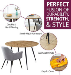 Hallowood Furniture Cullompton Large Round Dining Table With Light Oak Effect Top (120Cm) With 4 Grey Fabric Chairs - thumbnail 2