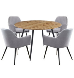 Hallowood Furniture Cullompton Large Round Dining Table With Light Oak Effect Top (120Cm) With 4 Grey Fabric Chairs - thumbnail 8