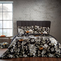 Ew By Edinburgh Weavers Lavish Floral Cotton Sateen Duvet Cover Set, Double, Black