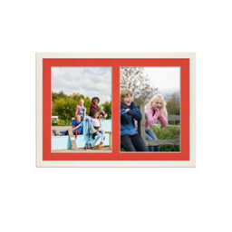 AK Frames 20X14 White Sleek Multi Photo Frame With Poppy Red Mount - Holds 2 Apertures (2X) A4 Photos - thumbnail 1