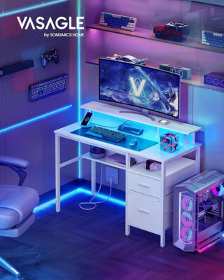 Vasagle Computer Desk With Fabric Drawers, Study Desk With Monitor Stand, Led Lighting, 55 X 120 X 90 Cm, Built-In Power Outlets - image 1