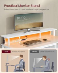 Vasagle Computer Desk With Fabric Drawers, Study Desk With Monitor Stand, Led Lighting, 55 X 120 X 90 Cm, Built-In Power Outlets - thumbnail 5