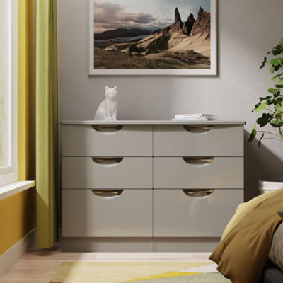 Rovigo Ready Assembled Gloss Dusk Grey 6 Drawer Chest (H)1118mm (W)792mm (D)414mm - image 1