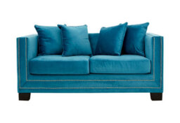 Orsina Comfortable 2 Seater Cyan Blue Velvet Sofa, Stylish Mid Century Sofa For Bedroom, Functional 2 Seater Sofa - thumbnail 1