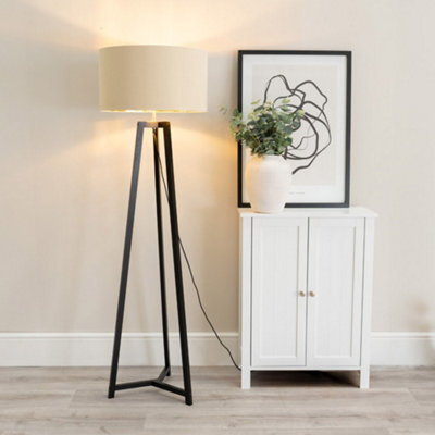 Valuelights Lottie Black Wood Tripod Floor Lamp With Beige/gold Drum Shade - image 1