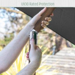 Gardenkraft 2.7M Outdoor Wooden Effect Parasol - Charcoal - thumbnail 9