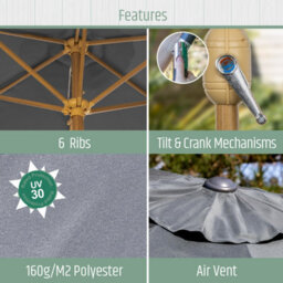 Gardenkraft 2.7M Outdoor Wooden Effect Parasol - Charcoal - thumbnail 3