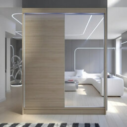 Camino 1 Sliding Door Wardrobe With Mirror 150 Cm Bedroom Storage Closet With Hanging Rail Shelves Sonoma Rgbled - thumbnail 2