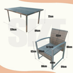 5 Pcs Rattan Dining Garden Set, 4 Seater With 120X84X72 Cm Table - thumbnail 4