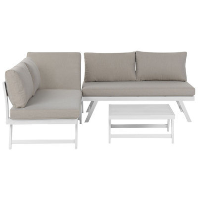 Beliani Garden Corner Sofa With Table 5 Seater Coccorino Metal Taupe - image 1