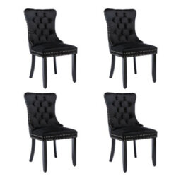 Btm Set Of 4 Modern Velvet Dining Chairs Button Tufted Solid Wood Legs Knocker Ring For Dining Or Living Room Black - thumbnail 4