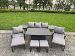 Fimous Aluminium Garden Furniture Sets 9 Seater With Adjustable Rising Lifting Dining Table 2 Chairs 4 Footstools 2 Side Tables - thumbnail 2