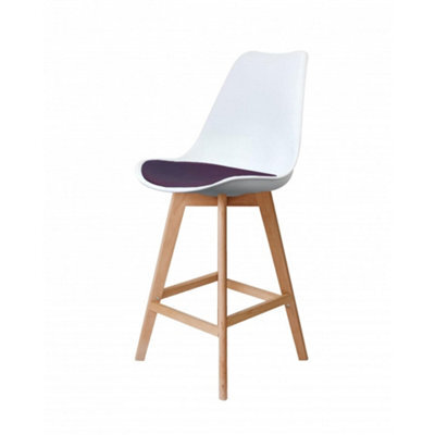 Fusion Living Soho White &aubergine Plastic Bar Stool With Light Wood Legs - image 1