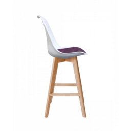 Fusion Living Soho White &aubergine Plastic Bar Stool With Light Wood Legs - thumbnail 5