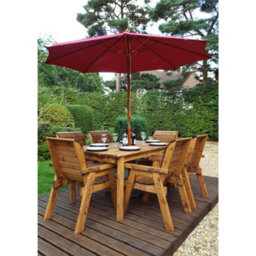 Marlborough Traditional Six Seater Rectangular Table Set With 6 X Burgundy Chair Cushion 1 X Burgundy Parasol & Base & Cushion Storage Bag - thumbnail 1