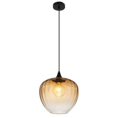 Luminosa Lighting Luminosa Sander Dome Pendant Ceiling Light Matt Black Amber Glass Shade 1X E27 - image 1