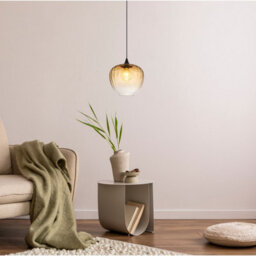 Luminosa Lighting Luminosa Sander Dome Pendant Ceiling Light Matt Black Amber Glass Shade 1X E27 - thumbnail 4