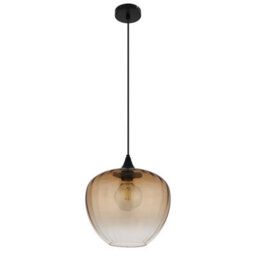 Luminosa Lighting Luminosa Sander Dome Pendant Ceiling Light Matt Black Amber Glass Shade 1X E27 - thumbnail 2