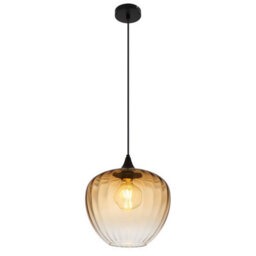 Luminosa Lighting Luminosa Sander Dome Pendant Ceiling Light Matt Black Amber Glass Shade 1X E27 - thumbnail 1