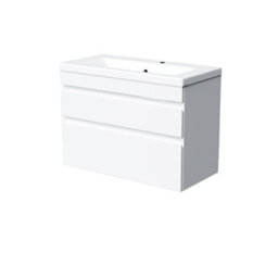 Nes Home White 800mm Pvc 2 Drawer Wall Hung Vanity Cabinet And Basin Sink Unit - thumbnail 8