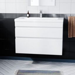 Nes Home White 800mm Pvc 2 Drawer Wall Hung Vanity Cabinet And Basin Sink Unit - thumbnail 2