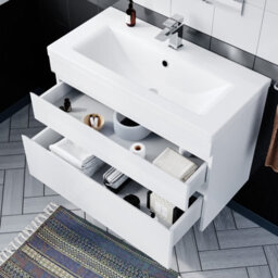 Nes Home White 800mm Pvc 2 Drawer Wall Hung Vanity Cabinet And Basin Sink Unit - thumbnail 6