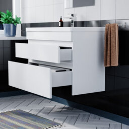 Nes Home White 800mm Pvc 2 Drawer Wall Hung Vanity Cabinet And Basin Sink Unit - thumbnail 5