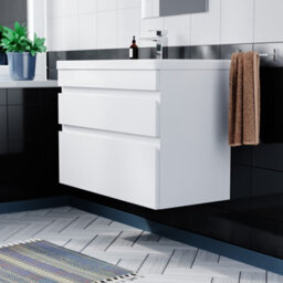 Nes Home White 800mm Pvc 2 Drawer Wall Hung Vanity Cabinet And Basin Sink Unit - thumbnail 4