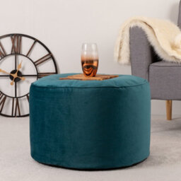 icon Natalia Velvet Adults Bean Bag Armchair And Pouffe, Ready Filled Large Beanbag And Footstool Teal - thumbnail 3