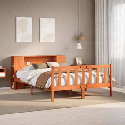 Berkfield Bookcase Bed Without Mattress Wax Brown 150X200 Cm King Size Solid Wood - image 1