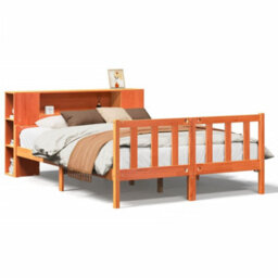 Berkfield Bookcase Bed Without Mattress Wax Brown 150X200 Cm King Size Solid Wood - thumbnail 2