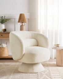 Beliani Swivel Armchair Lieksa Boucle Off-White - thumbnail 2