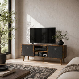 Wyld Haus Dilo 110Cm Rustic Brown Tv Storage Cabinet With Removable Fabric Drawers - Fits Up To 50-Inch Tvs - thumbnail 1