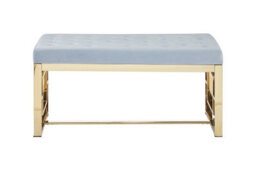 Orsina Luxe Powder Grey Tufted Bench, Soft Velvet Upholstery With Button Detailing, Gold Finish Stainless Steel Base
