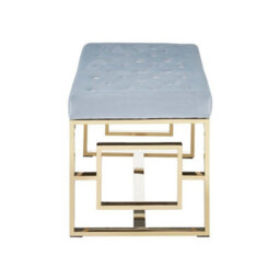 Orsina Luxe Powder Grey Tufted Bench, Soft Velvet Upholstery With Button Detailing, Gold Finish Stainless Steel Base - thumbnail 5