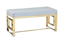 Orsina Luxe Powder Grey Tufted Bench, Soft Velvet Upholstery With Button Detailing, Gold Finish Stainless Steel Base - thumbnail 4