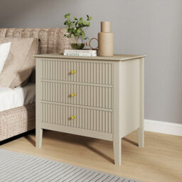 Melody Maison Wide 3 Drawer Chest Of Drawers And Pair Of Large Bedside Tables - Hales Taupe Range - thumbnail 4