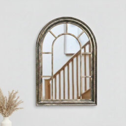 Deenz Arched Top Window Style Wall Hanging Mirror Black Gold Antique Plastic Frame Rustic Vintage Outdoor Déco Glass Panel 70X50Cm - thumbnail 4